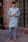Buy_NAFS_Blue Chanderi Zari Steel Work Kurta Set _at_Aza_Fashions