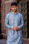 NAFS_Blue Chanderi Zari Steel Work Kurta Set _Online_at_Aza_Fashions