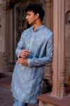 Buy_NAFS_Blue Chanderi Zari Steel Work Kurta Set _Online_at_Aza_Fashions