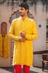 Buy_NAFS_Yellow Chanderi, Tussar, Silk Embroidery Thread Work Kurta Set 