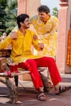 Shop_NAFS_Yellow Chanderi, Tussar, Silk Embroidery Thread Work Kurta Set 