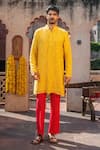 NAFS_Yellow Chanderi, Tussar, Silk Embroidery Thread Work Kurta Set _Online