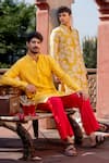 Buy_NAFS_Yellow Chanderi, Tussar, Silk Embroidery Thread Work Kurta Set _Online