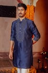 Shop_NAFS_Blue Chanderi Mirrors Indigo Work Kurta Set _at_Aza_Fashions