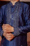 NAFS_Blue Chanderi Mirrors Indigo Work Kurta Set _Online_at_Aza_Fashions