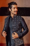 NAFS_Blue Chanderi Embroidery, Mirrors Indigo Work Kurta Set _Online_at_Aza_Fashions
