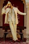 Buy_NAFS_Cream Chanderi, Satin, Linen Embroidery Coffee Kurta Set _at_Aza_Fashions