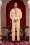 NAFS_Cream Chanderi, Satin, Linen Embroidery Coffee Kurta Set _Online_at_Aza_Fashions