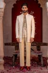 Buy_NAFS_Cream Chanderi, Satin, Linen Embroidery Coffee Kurta Set _Online_at_Aza_Fashions