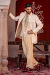 NAFS_Cream Chanderi, Satin, Linen Embroidery Coffee Kurta Set _at_Aza_Fashions