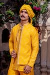 Shop_NAFS_Yellow Chanderi Embroidery Brocade Kurta Pant Set _Online_at_Aza_Fashions