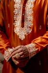 Shop_NAFS_Rust Chanderi, Tussar, Silk Embroidery Orange Kurta Set _Online_at_Aza_Fashions