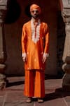 NAFS_Rust Chanderi, Tussar, Silk Embroidery Orange Kurta Set _at_Aza_Fashions