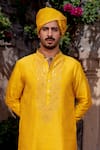 Shop_NAFS_Yellow Chanderi Mirrors Work Kurta Set _at_Aza_Fashions