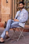 NAFS_Gray Chanderi Embroidery Grey Dori Work Bundi Set _at_Aza_Fashions