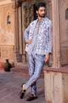 NAFS_Gray Chanderi Embroidery Grey Dori Work Bundi Set _Online_at_Aza_Fashions
