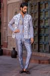 Buy_NAFS_Gray Chanderi Embroidery Grey Dori Work Bundi Set 