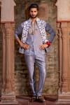 NAFS_Gray Chanderi Embroidery Grey Dori Work Bundi Set _Online