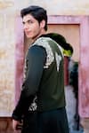 Shop_NAFS_Olive Green Linen, Silk Embroidery Dori Work Bundi Set _at_Aza_Fashions