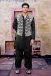 Buy_NAFS_Olive Green Linen, Silk Embroidery Dori Work Bundi Set _at_Aza_Fashions
