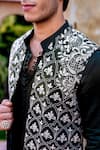 NAFS_Olive Green Linen, Silk Embroidery Dori Work Bundi Set _at_Aza_Fashions