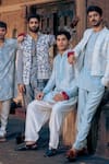 NAFS_Blue Chanderi Applique Powder Floral Kurta Set _Online_at_Aza_Fashions