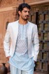 Shop_NAFS_Blue Chanderi Applique Powder Floral Kurta Set _Online_at_Aza_Fashions