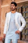 NAFS_Blue Chanderi Applique Powder Floral Kurta Set _at_Aza_Fashions