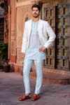 Shop_NAFS_Blue Chanderi Applique Powder Floral Kurta Set _at_Aza_Fashions
