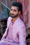NAFS_Pink Chanderi, Brocade Embroidery Onion 3d Rose Kurta Set _at_Aza_Fashions