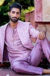 NAFS_Pink Chanderi, Brocade Embroidery Onion 3d Rose Kurta Set _Online