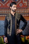 Shop_NAFS_Black Tussar, Silk Embroidery, Mirrors Kurta Set _Online_at_Aza_Fashions
