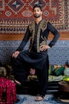 NAFS_Black Tussar, Silk Embroidery, Mirrors Kurta Set _at_Aza_Fashions