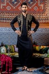 Buy_NAFS_Black Tussar, Silk Embroidery, Mirrors Kurta Set _at_Aza_Fashions