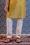 NAFS_Olive Green Chanderi Mirrors Work Kurta Set _Online_at_Aza_Fashions