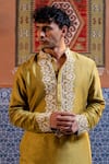Shop_NAFS_Olive Green Chanderi Mirrors Work Kurta Set _Online_at_Aza_Fashions