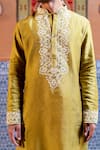 NAFS_Olive Green Chanderi Mirrors Work Kurta Set _at_Aza_Fashions