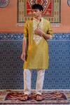 Buy_NAFS_Olive Green Chanderi Mirrors Work Kurta Set _at_Aza_Fashions