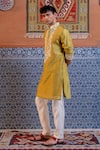 Buy_NAFS_Olive Green Chanderi Mirrors Work Kurta Set 