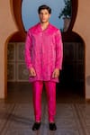 Shop_NAFS_Pink Chanderi Zari Embroidered Hot Kurta Set _Online_at_Aza_Fashions