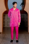 Buy_NAFS_Pink Chanderi Zari Embroidered Hot Kurta Set _at_Aza_Fashions