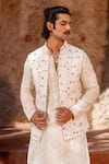 Buy_NAFS_Ivory Chanderi Metallic Thread, Mirrors Mukaish Badla Work Nehru Jacket Set 