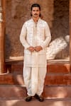 Shop_NAFS_Ivory Chanderi Metallic Thread, Mirrors Mukaish Badla Work Nehru Jacket Set _at_Aza_Fashions