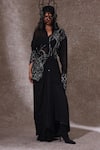 Buy_URMIL_Black Organza, Muslin Embroidery Round Neck Fusion Kurta Set _at_Aza_Fashions