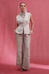 Buy_URMIL_Blue Tissue Round Neck Ice Designer Pant Set _at_Aza_Fashions