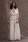 Buy_URMIL_Off White Silk, Organza, Tissue Embroidery Round Neck Fusion Style Kurta Set _at_Aza_Fashions