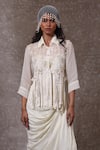 Shop_URMIL_Off White Organza, Silk, Muslin, Tissue Beads, Pearls Collared Fusion Kurta Set _at_Aza_Fashions