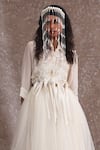 Shop_URMIL_Off White Silk, Organza Collared Designer Skirt Set _at_Aza_Fashions
