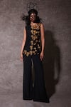 Buy_URMIL_Black Muslin, Tissue Embroidery Round Neck Designer Pant Set With Jacket _at_Aza_Fashions