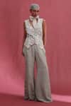 Buy_URMIL_Mint Muslin Embroidery V-neck Slub Jacket And Pant Set _at_Aza_Fashions